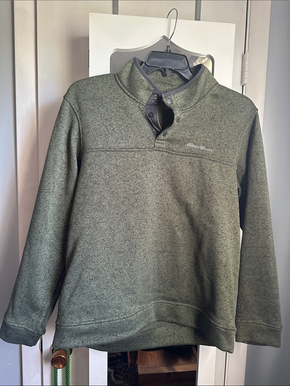 Eddie Bauer Heather Olive Snap-Front Mock Neck Pullover
